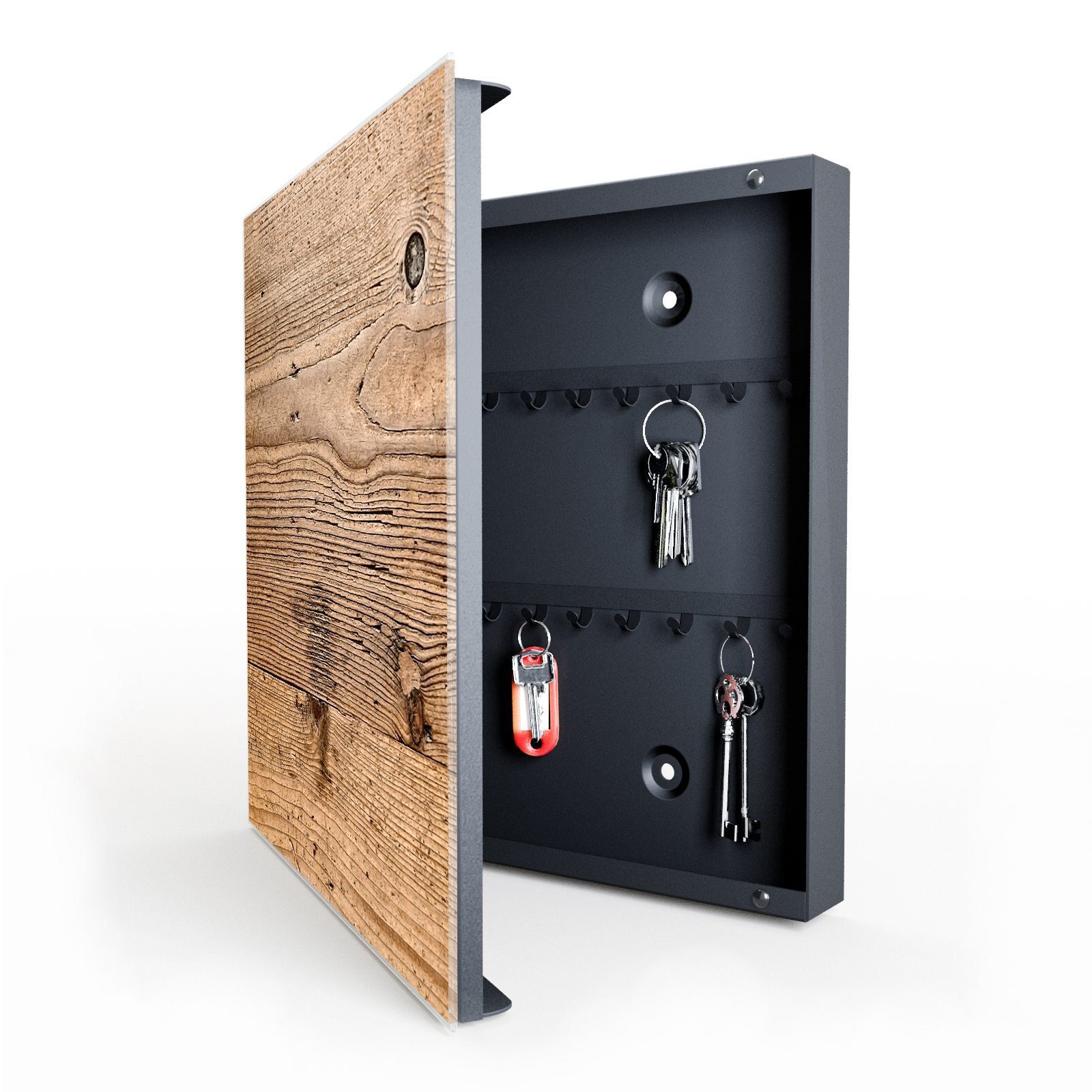 Primedeco Schlüsselkasten Magnetpinnwand mit Glasfront Holz Panel (1 St)