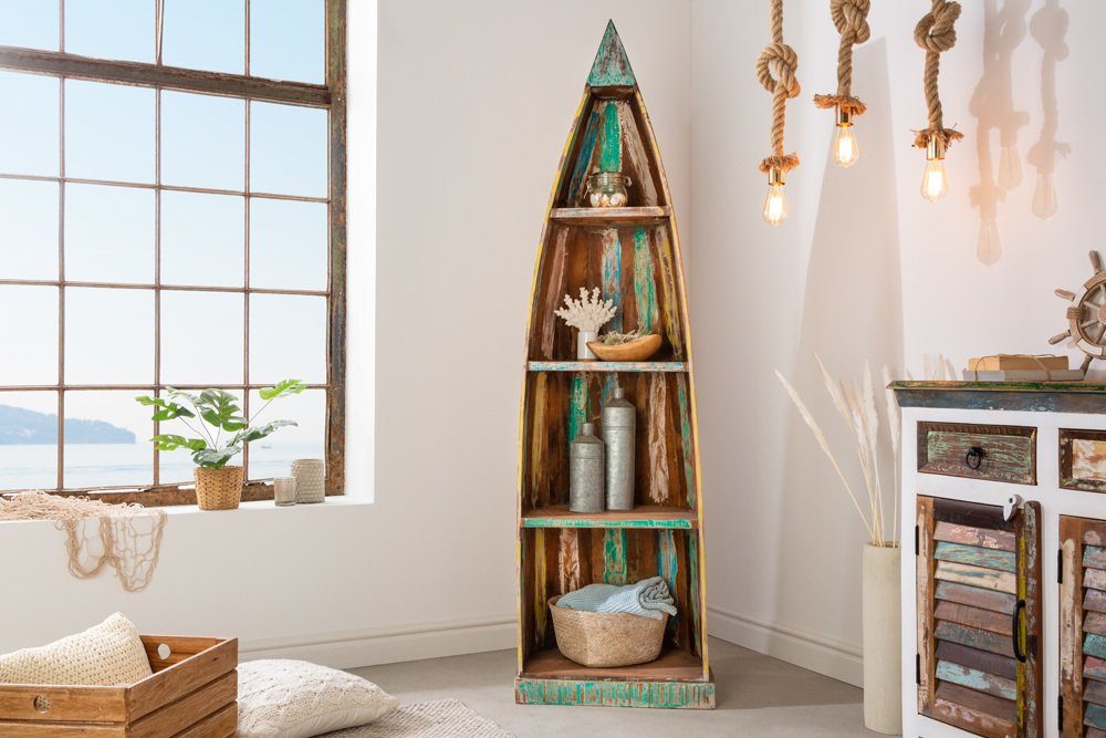 riess-ambiente Standregal JAKARTA 190cm natur / bunt, Einzelartikel 1-tlg., Wohnzimmer · Massivholz · Boot · stehend · Boho