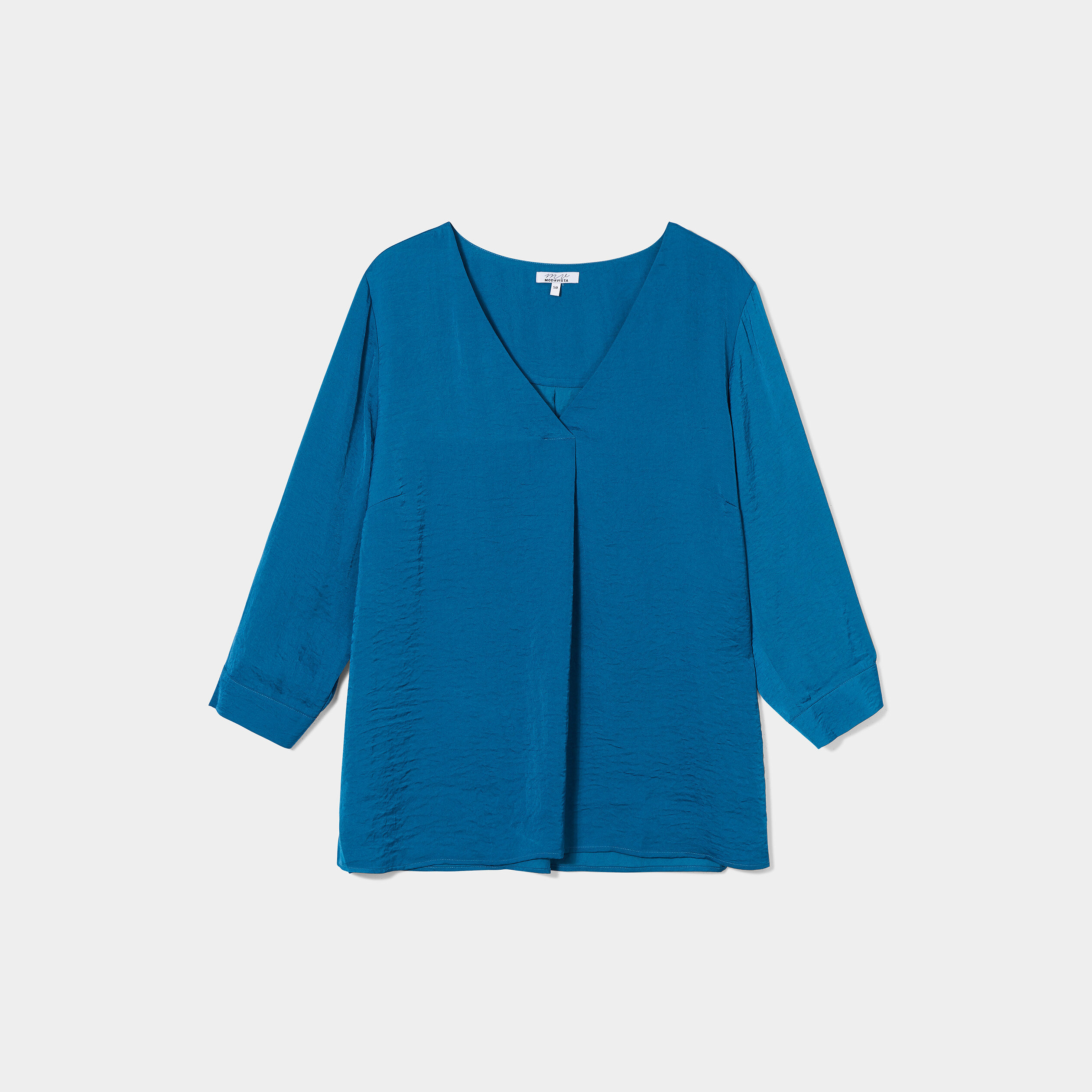 Blouse satin col V manches 3 4 bleu canard femme grande taille | La Halle