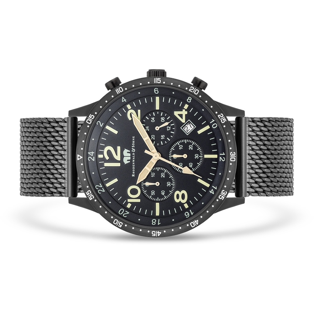 Rhodenwald & Söhne Chronographe Flight Captain en Noir Acier inoxydable en Noir Montre