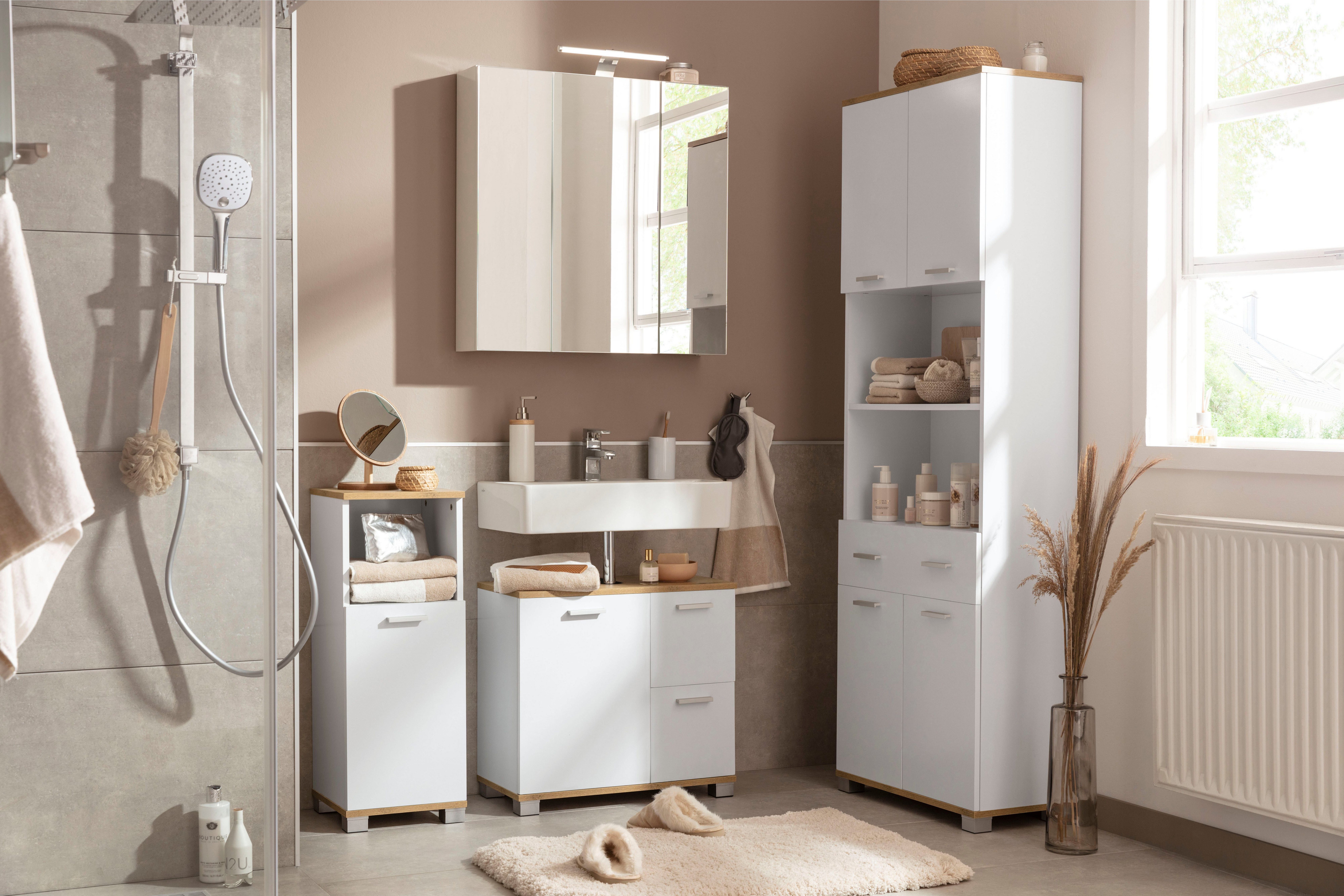 Schildmeyer Spiegelschrank Roma Breite 70 cm, 3-türig, LED-Beleuchtung, Schalter-/Steckdosenbox