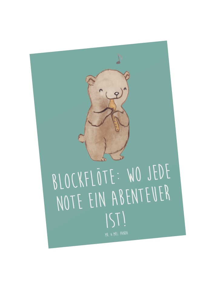 Mr. & Mrs. Panda Postkarte Abenteuer Blockflöte mit Spruch in Meeresbrise günstig kaufen onesize