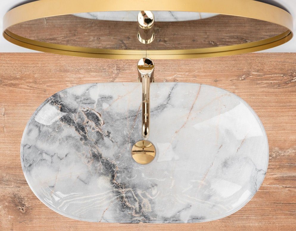 Badezimmer Rea Aufsatzwaschbecken Waschbecken Marmor Optik 60,5x36cm Royal Granit