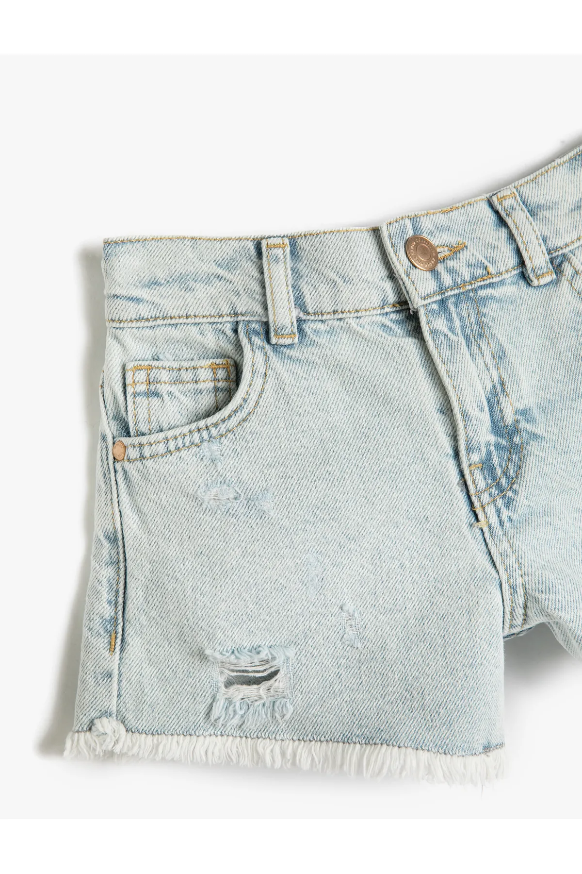 Koton  Denim-Shorts mit Taschen, ausgefransten, detaillierten Quastenkanten, Baumwolle, verstellbarer, elastischer Bund