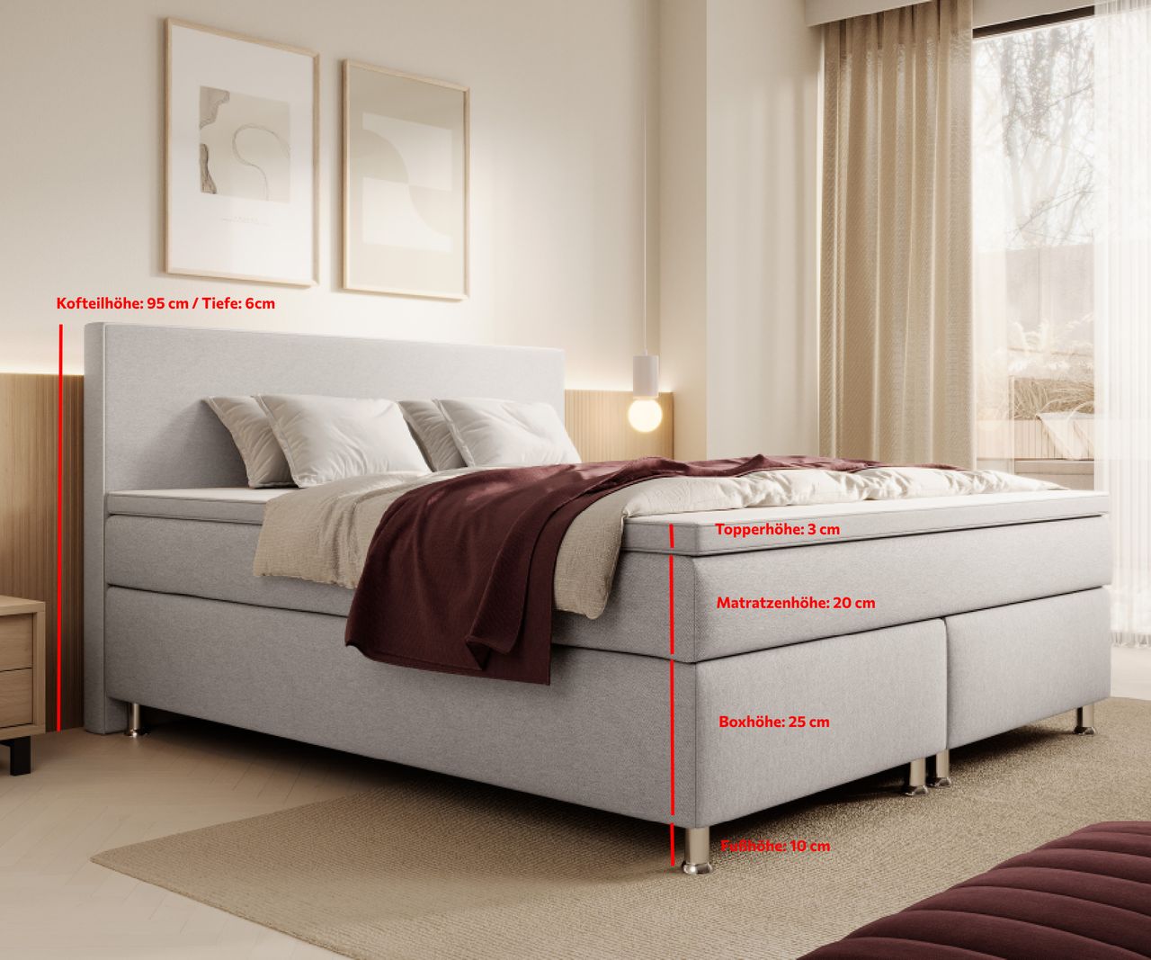 IHG Boxspringbett Gent 180x200cm Silbergrau BEZ-176626