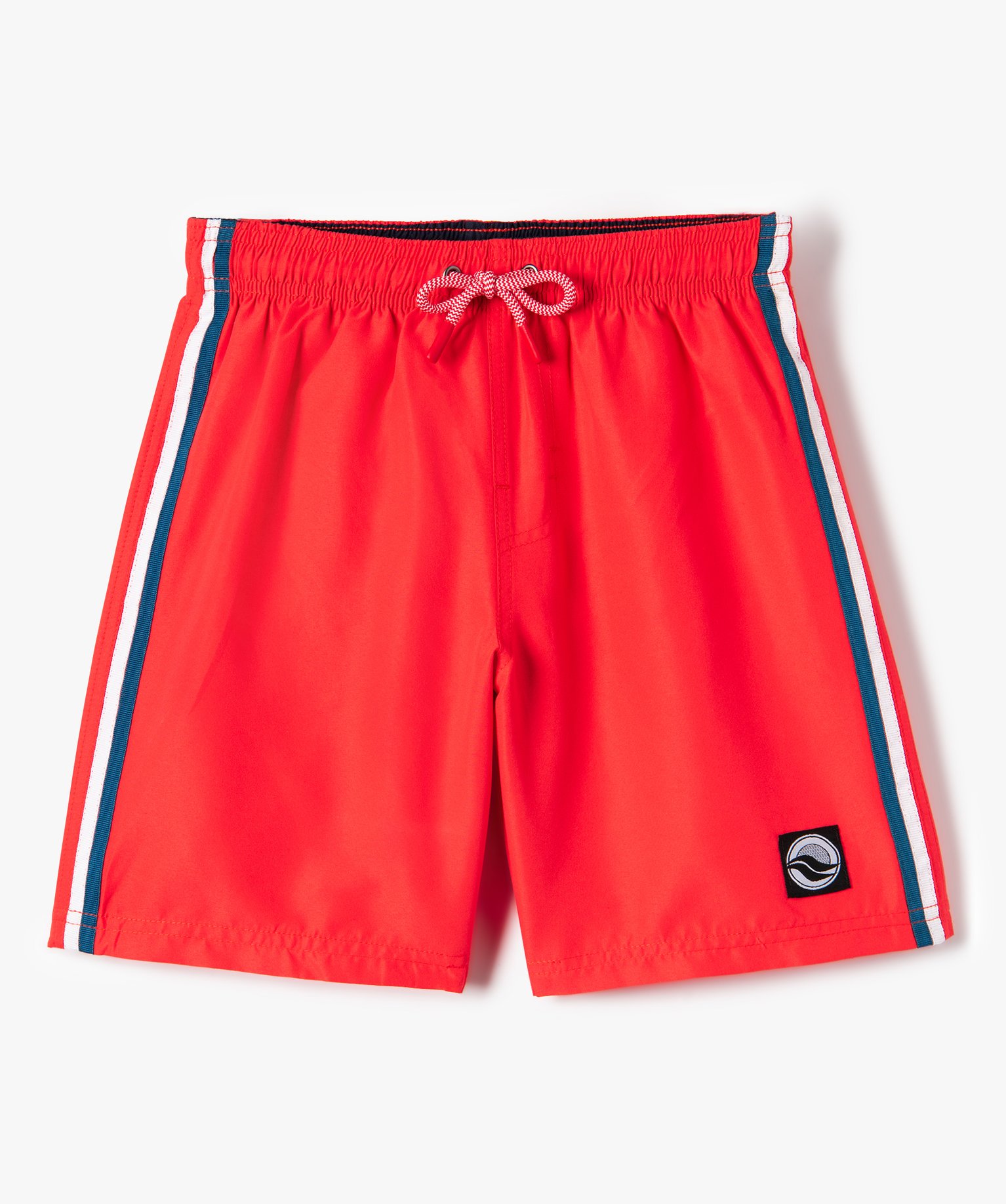 Short de bain Garçon avec bandes contrastantes sur les ctés rouge | GEMO