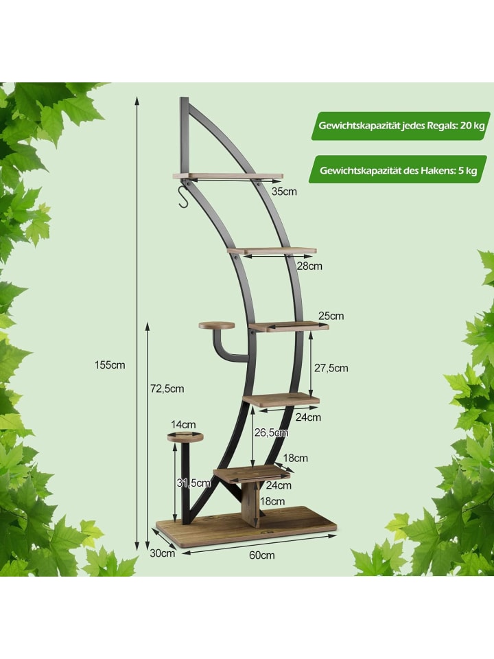 COSTWAY 6-stufiger Pflanzenständer in Braun günstig kaufen 155 cm