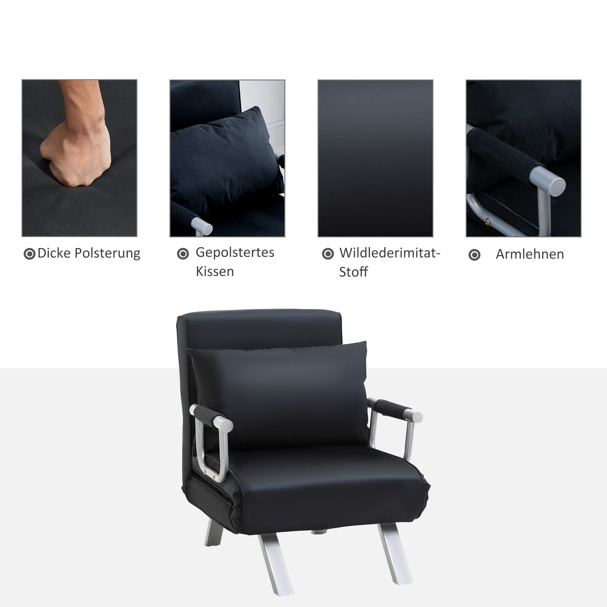 HOMCOM Sessel Schlafsessel mit Armlehne 2-in-1 Gästebett (Klappbett, 1-St., Schlafsofa), verstellbare Rückenlehne