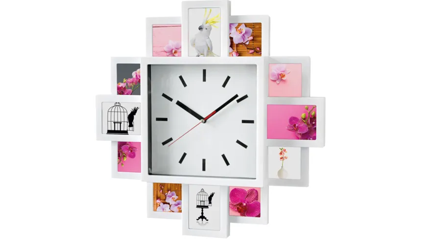 tawo Fotogalerie mit Wanduhr weiß