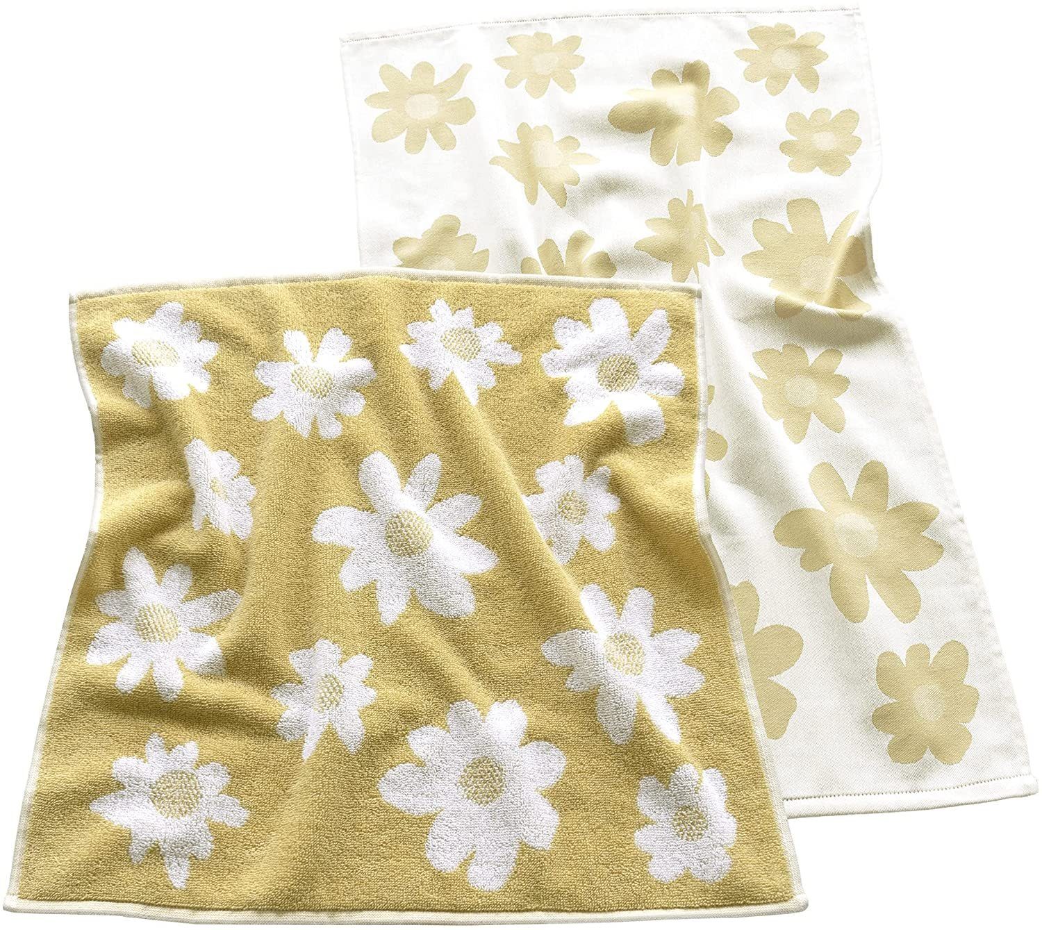 Lashuma Handtuch Set Blumen, Frottee, (4-tlg), 2x Geschirrhandtücher 50x70 cm - 2x Frotteetücher 50x50 cm gelb