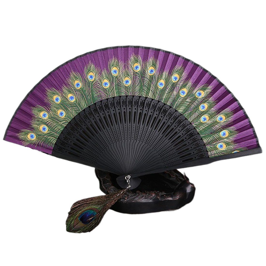 DÖRÖY Handfächer Klassischer Pfauenhandfächer, Tanzfächer,Seidenfächer, feines Geschenk