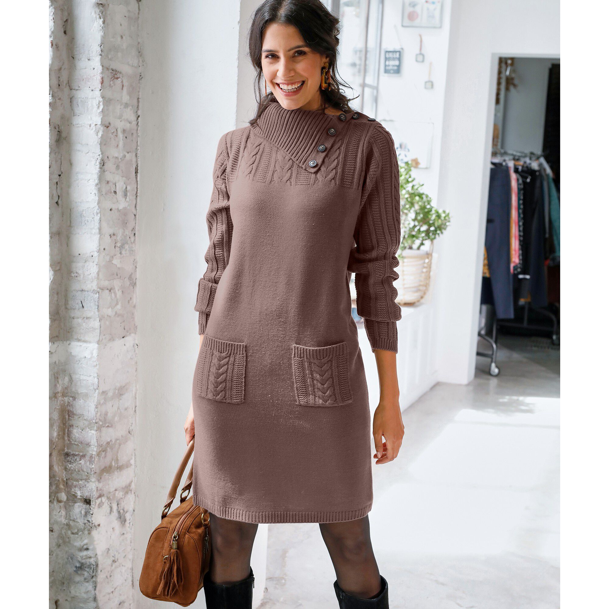 Robe pull maille torsadée