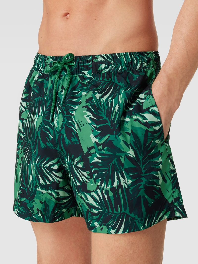 Badehose mit Allover-Print in dunkelgrün