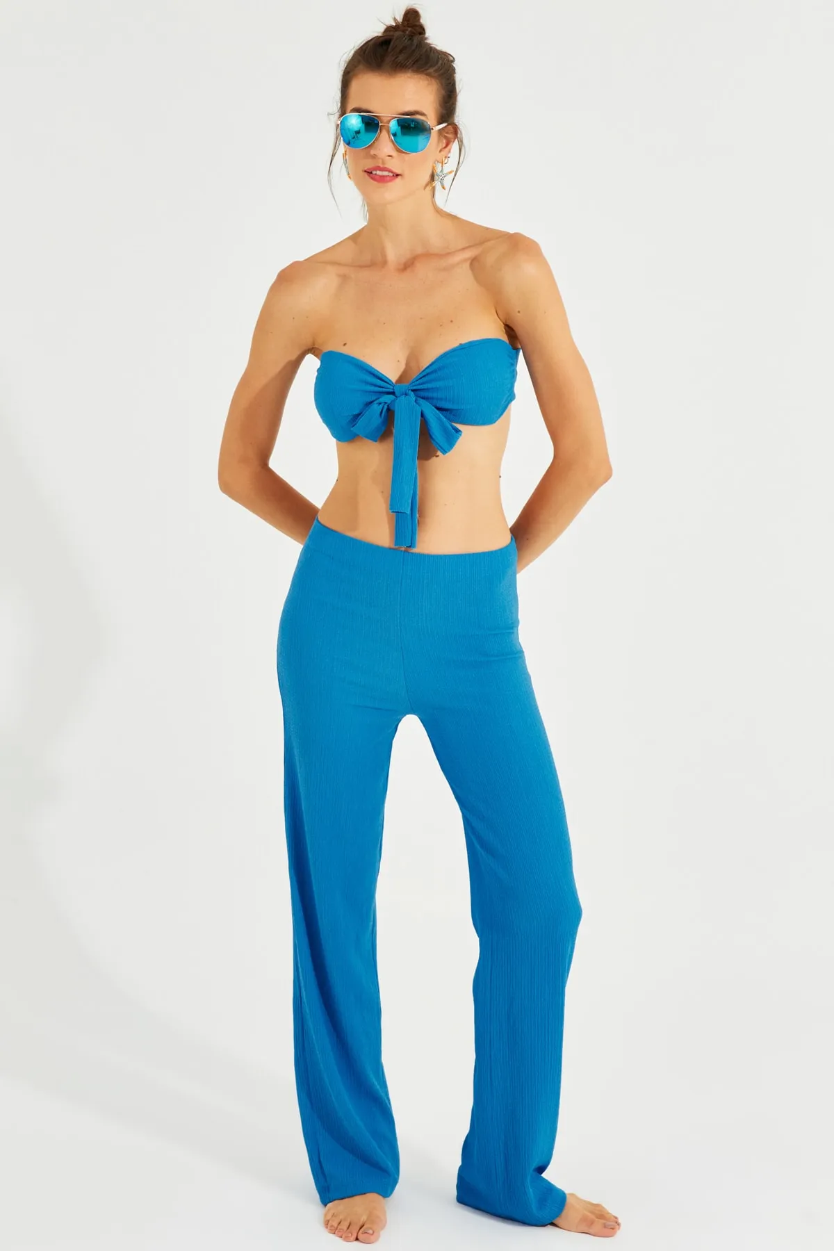 Cool & Sexy  Blaues Bustier-Hosen-Set für Damen YEL221225
