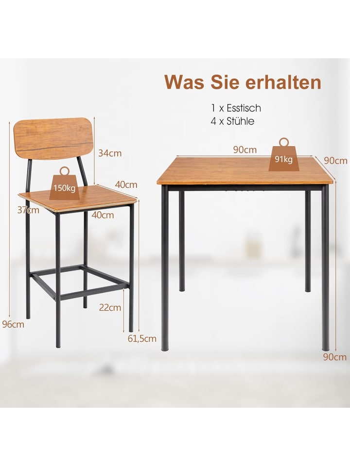 COSTWAY Esstisch 5 tlg. Set in Braun günstig kaufen onesize
