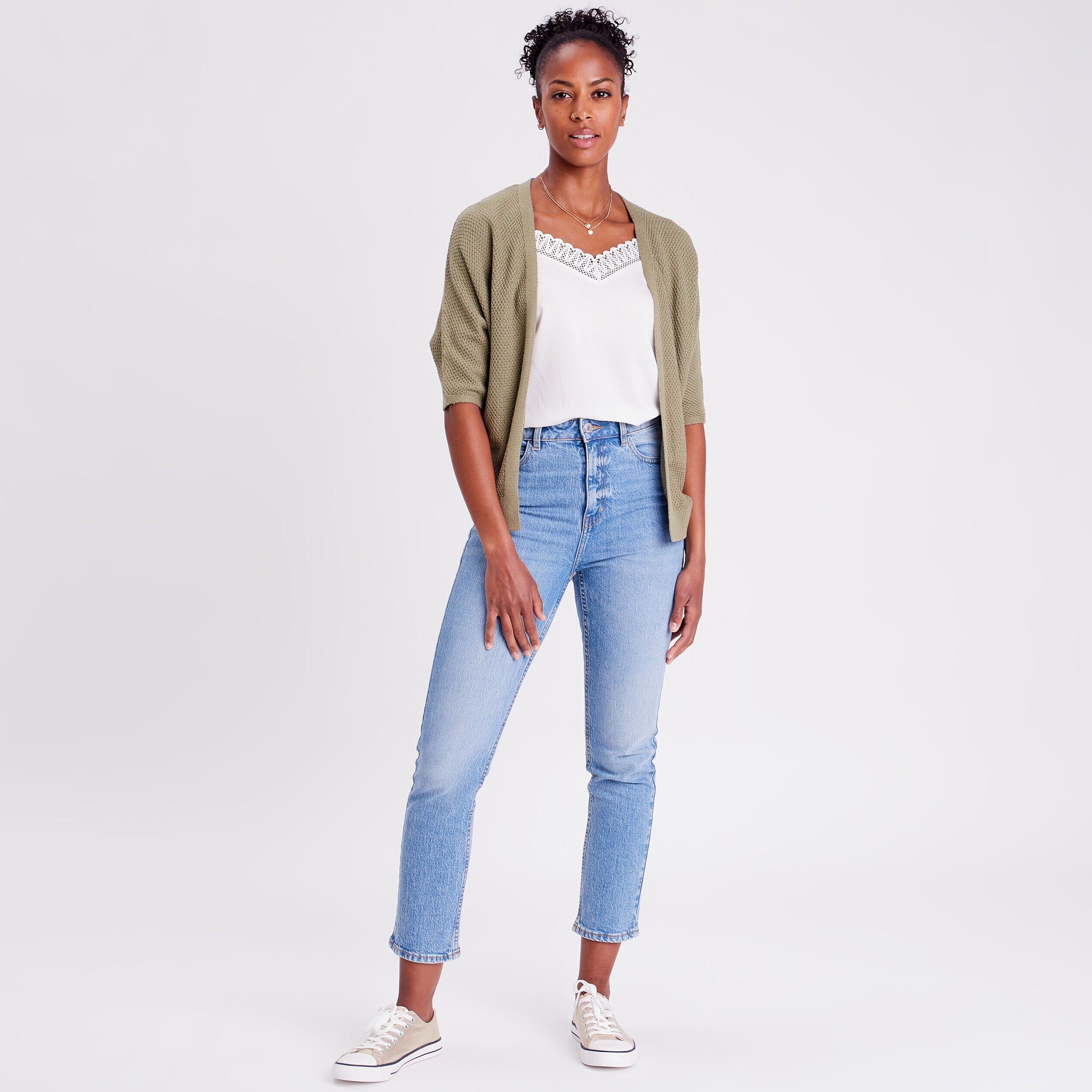 Gilet manches 3/4 vert kaki femme | Cache Cache