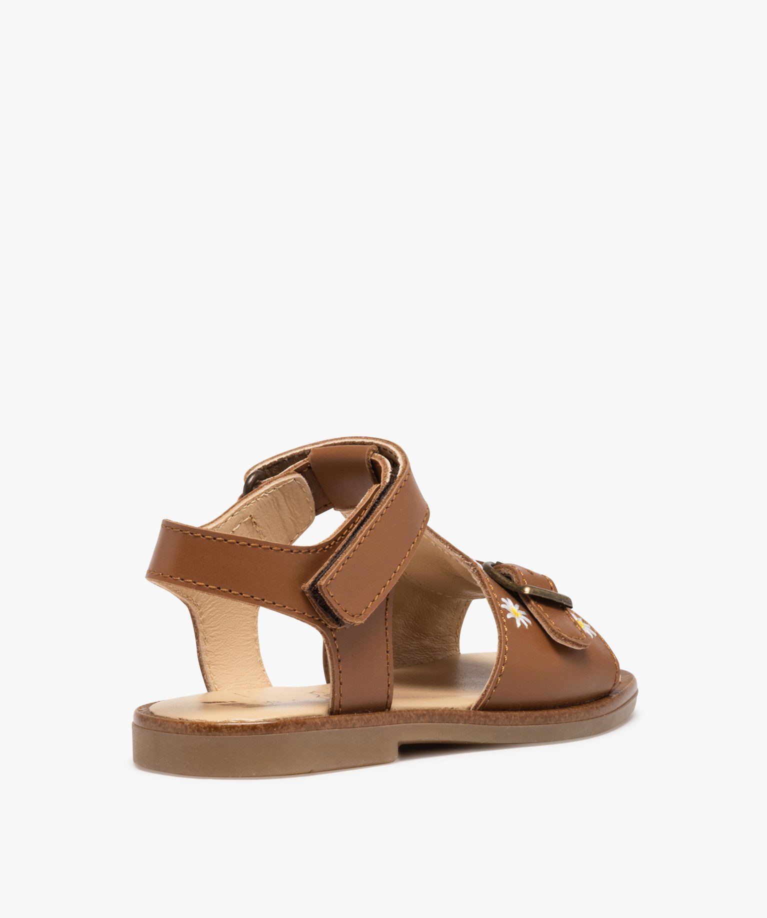Sandales fille dessus cuir uni brodé fleurs – NA! camel | GEMO