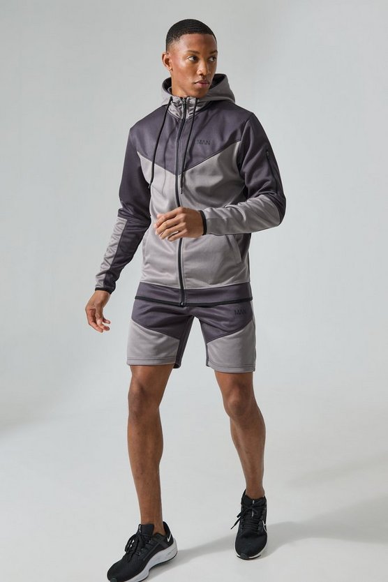 Active kurzer Colorblock Trainingsanzug mit Kapuze und Trichterkragen