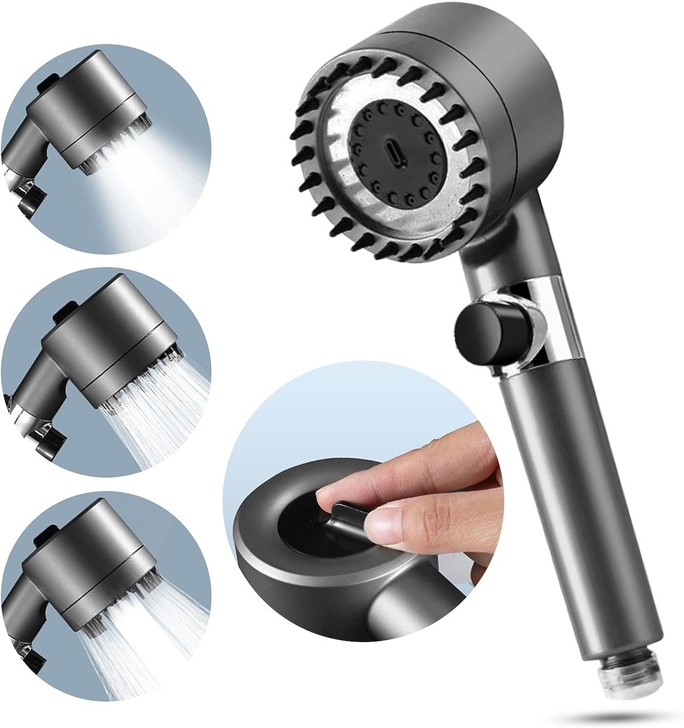 REDOM Handbrause Duschkopf Sparduschkopf Regendusche Hand Brause Brausekopf Duschbrause, (Massage Dusche Wassersparend Hochdruck Druckerhöhende Duschbrause), 3 Strahlarten mit Filter und Stoppfunktion