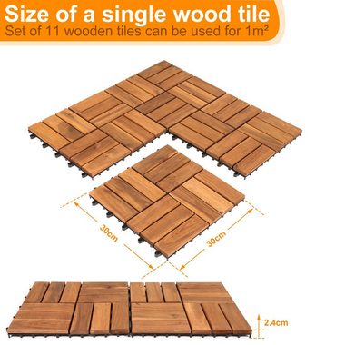 Gimisgu Holzfliesen 11x Terrassenfliese Garten Akazie Bodenfliesen 30x30cm Platten, Holz Bodenfliese