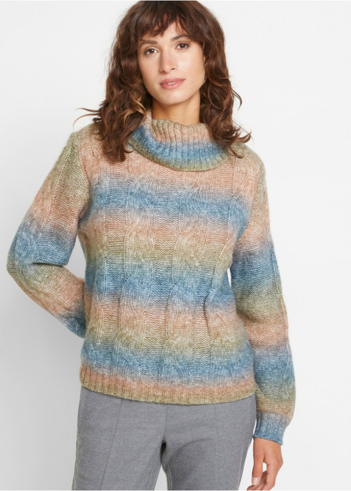 Rollkragenpullover mit Zopfmuster