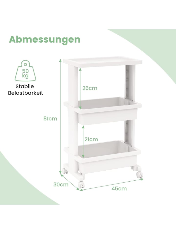 COSTWAY 3 stufig Rollwagen mit Tischplatte in Weiß günstig kaufen onesize