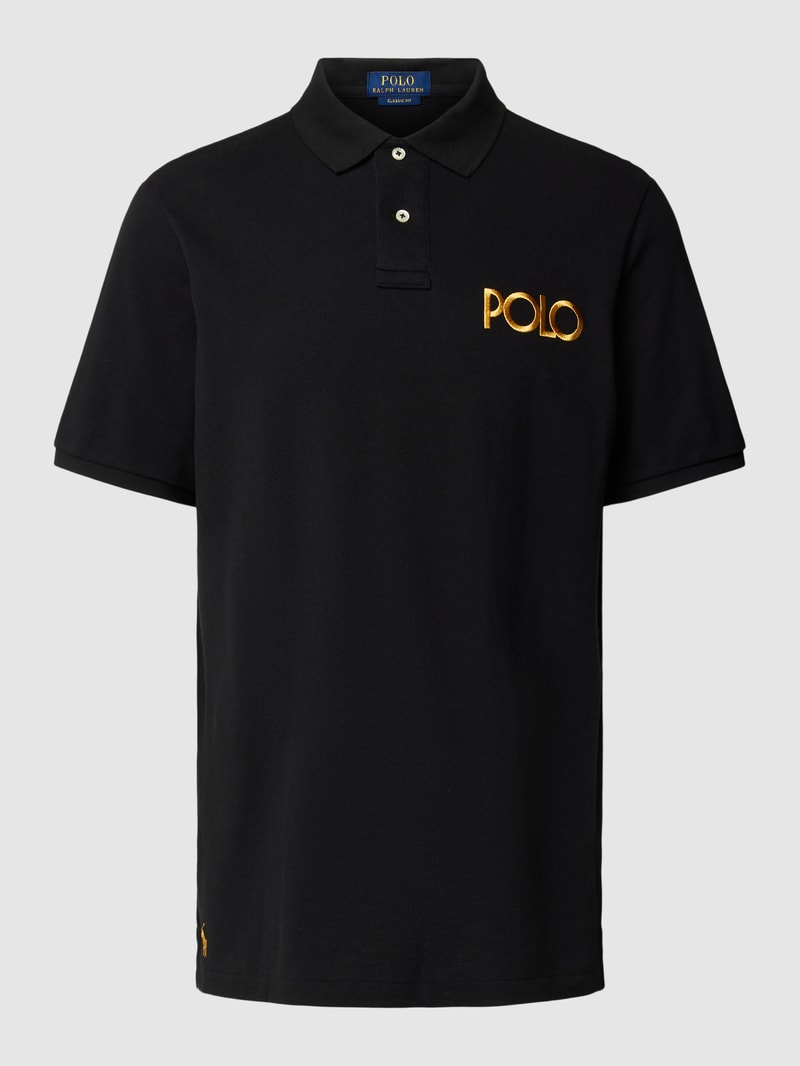 Poloshirt mit Label-Stitching in schwarz