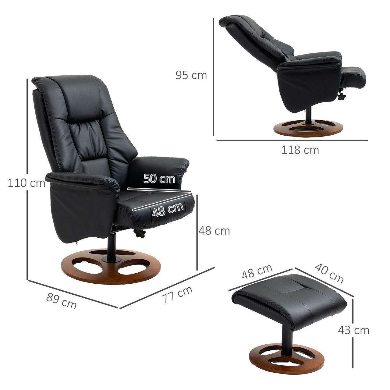 HOMCOM Relaxsessel mit Hocker, Fernsehsessel, TV Sessel mit Liegefunktion