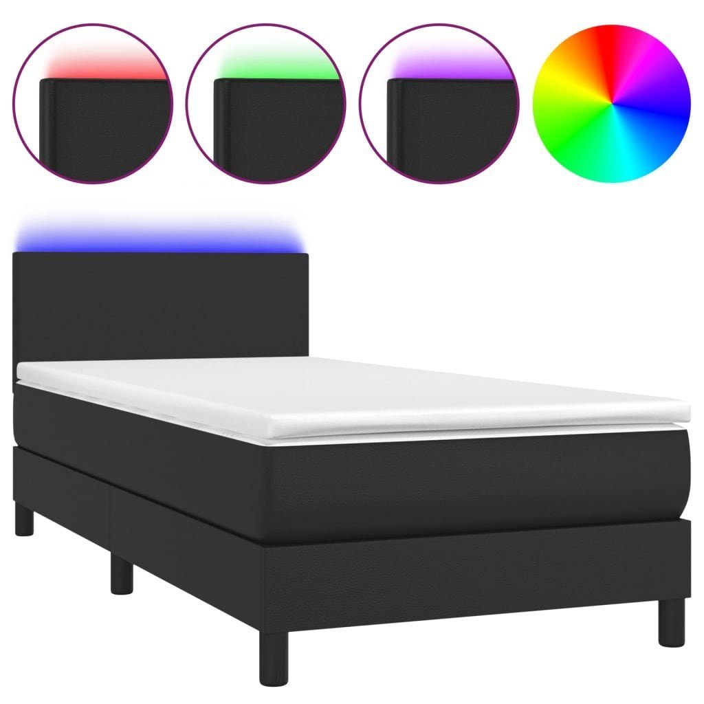 vidaXL Bett Boxspringbett mit Matratze & LED Schwarz 80x200 cm Kunstleder