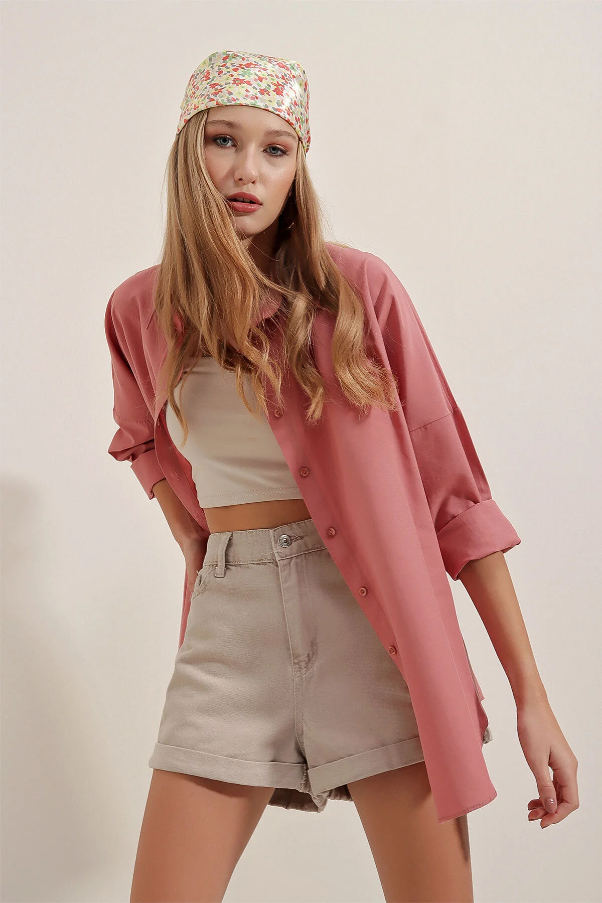 Bigdart  3900 Oversize-Lang-Basic-Shirt - Dusty Rose