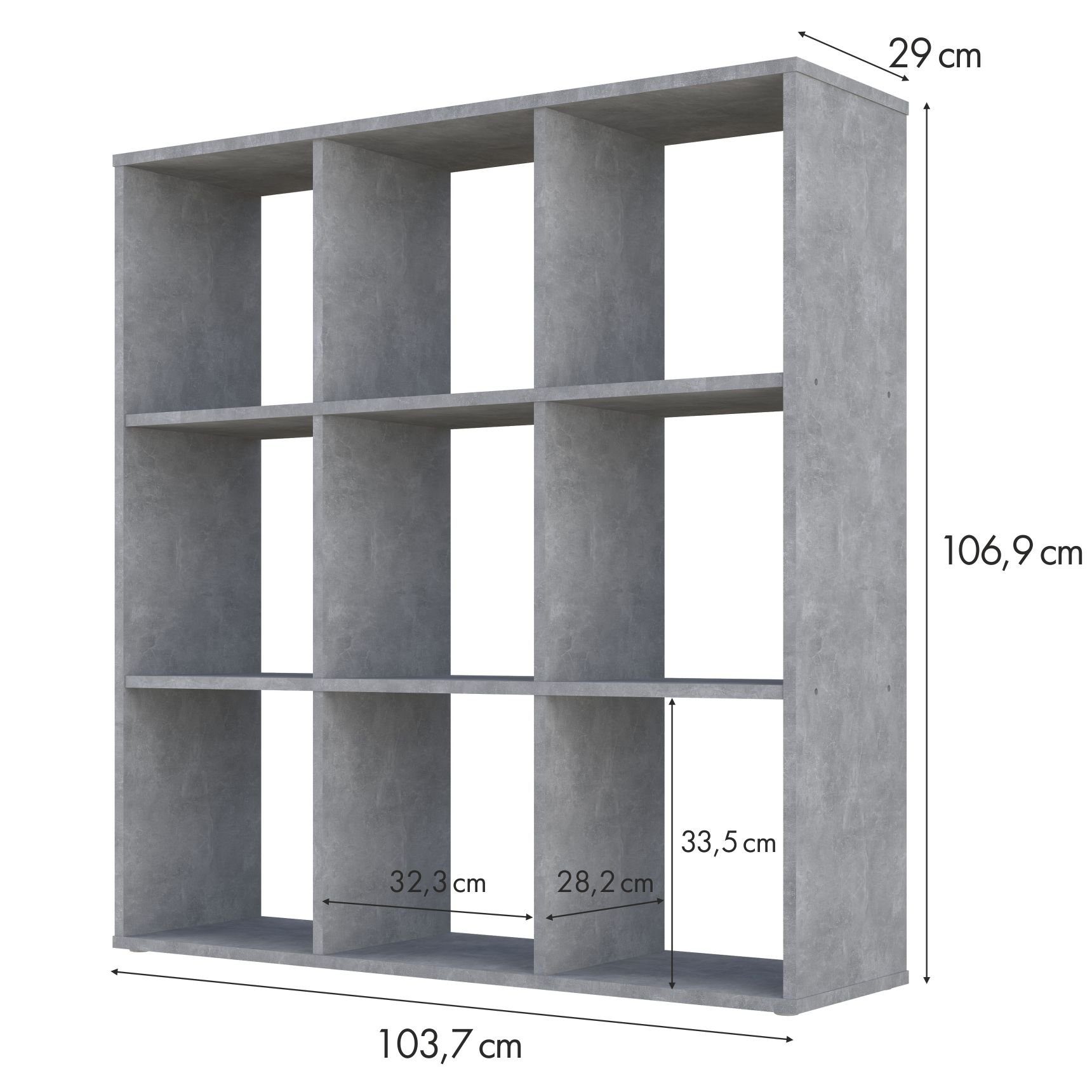 Polini Home Raumteilerregal Polini Home Raumteiler Bücherregal Raumtrenner Regal grau 9 Fächer