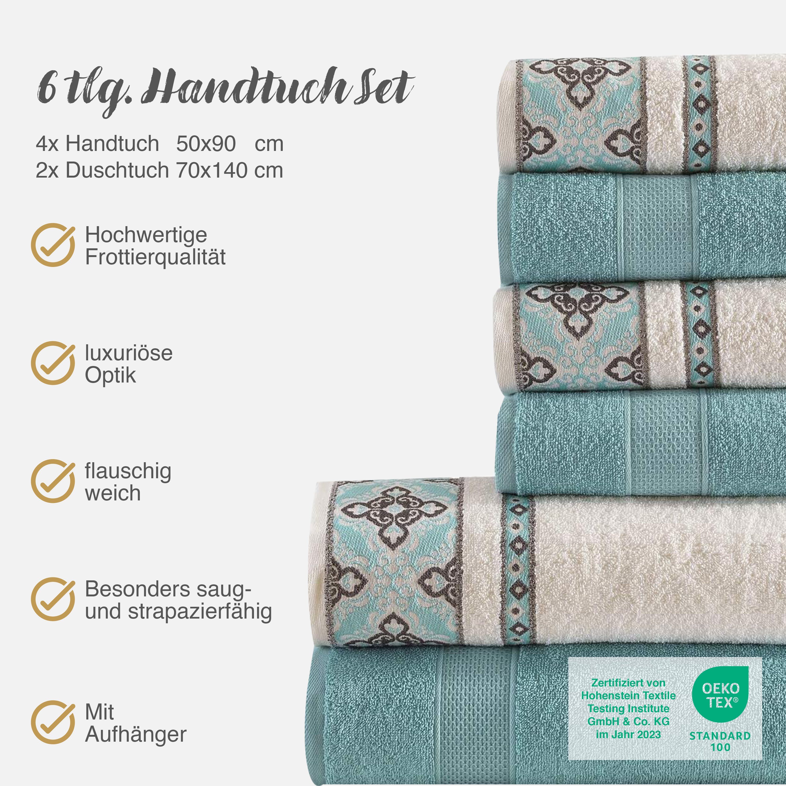 CLASS HOME COLLECTION Handtuch Set 6 TLG Frottee Set Handtuch Duschtuch 100% Baumwolle Jacquard Bordüre, (Set), Dekorative Bördüre