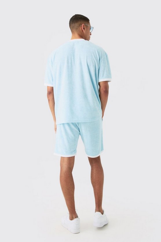 Oversized Extended Neck Contrast Towelling T-shirt