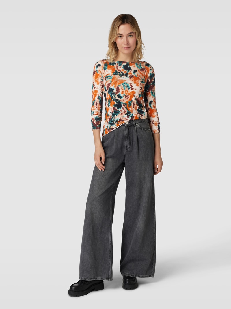 Longsleeve mit Wellensaum und Allover-Muster in orange