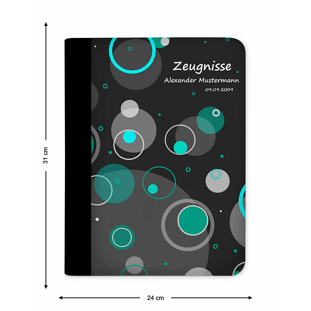 Zeugnismappe / Dokumentemappe mit Name personalisiert Kreise Türkis