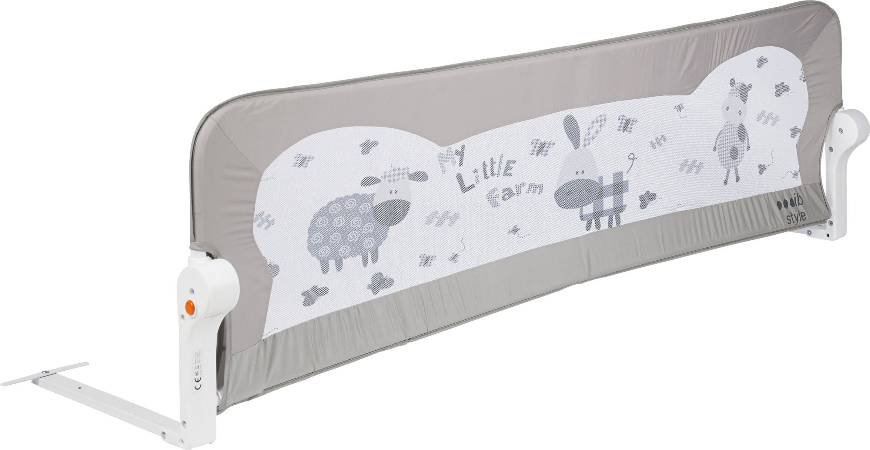 ib style Bettschutzgitter My Little Farm Bettgitter Grau 180 cm, Bettschutzgitter klappbar - abwaschbarer Stoff