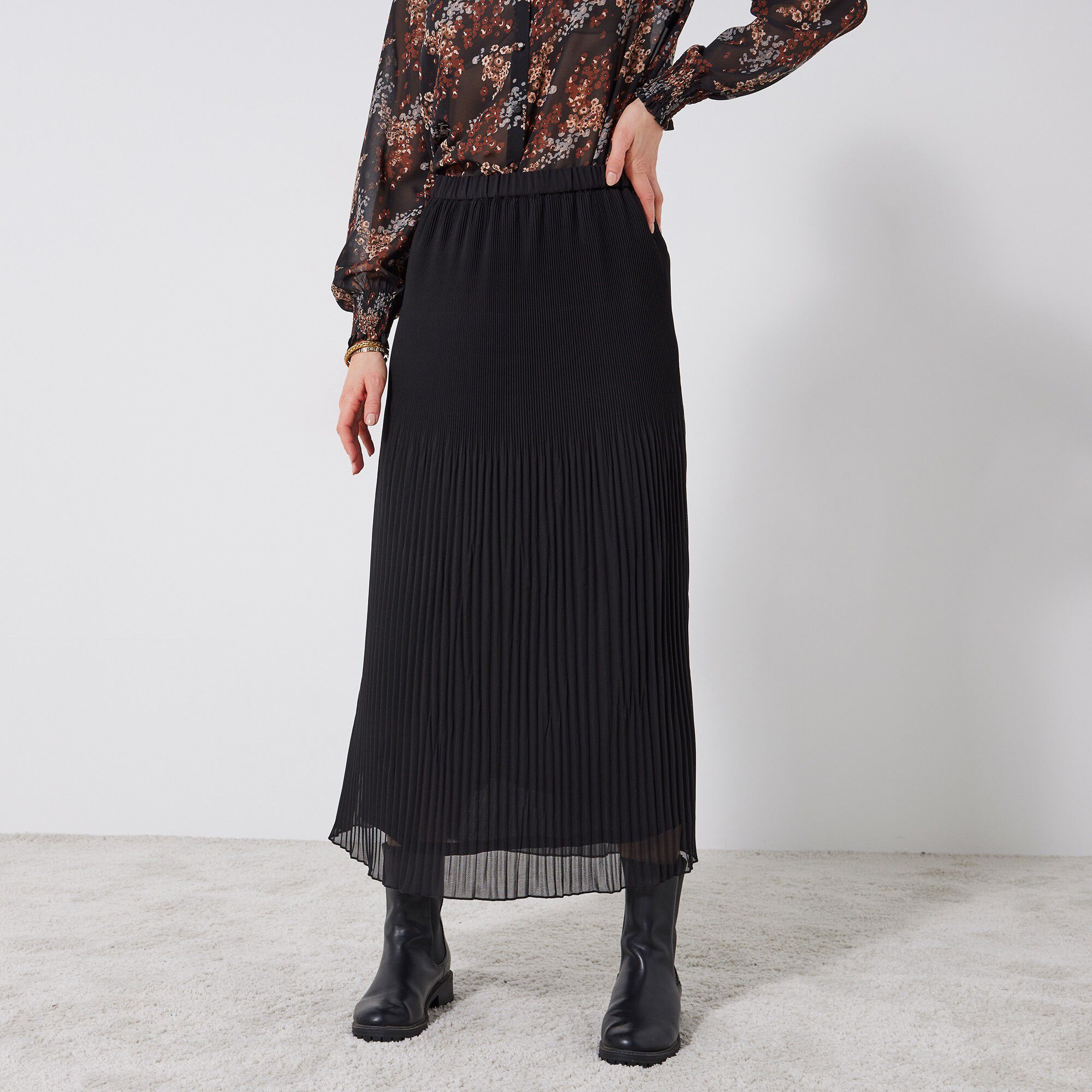Jupe petite stature voile plissé uni, polyester recyclé(1)