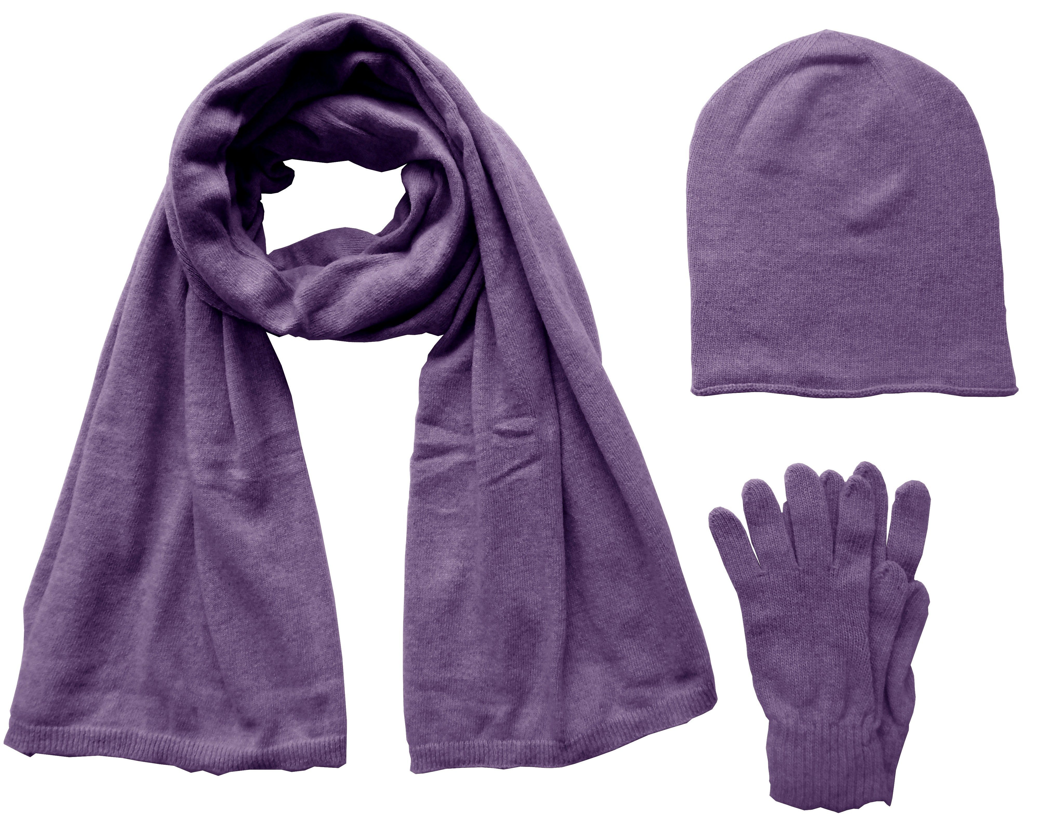 Mississhop Strickmütze Kaschmir Beanie Mütze Slouch / XXL Schal / Handschuhe Wolle Cashmere