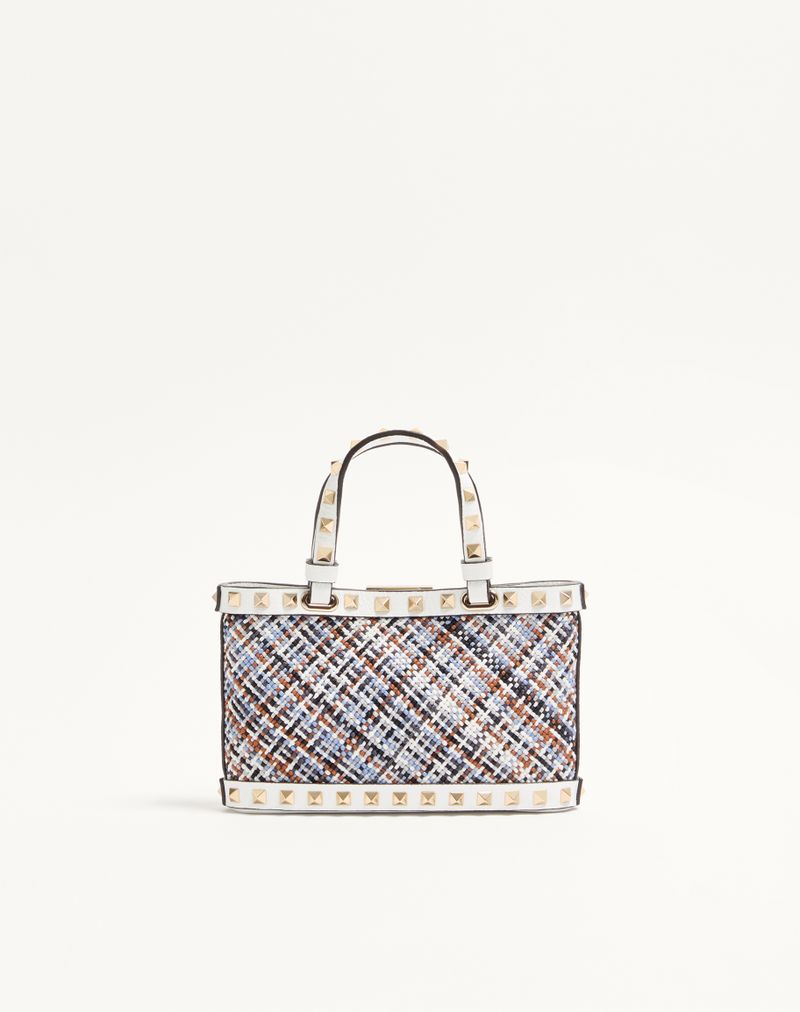 Bolsa de compras mini Valentino Garavani Rockstud em tecido trançado