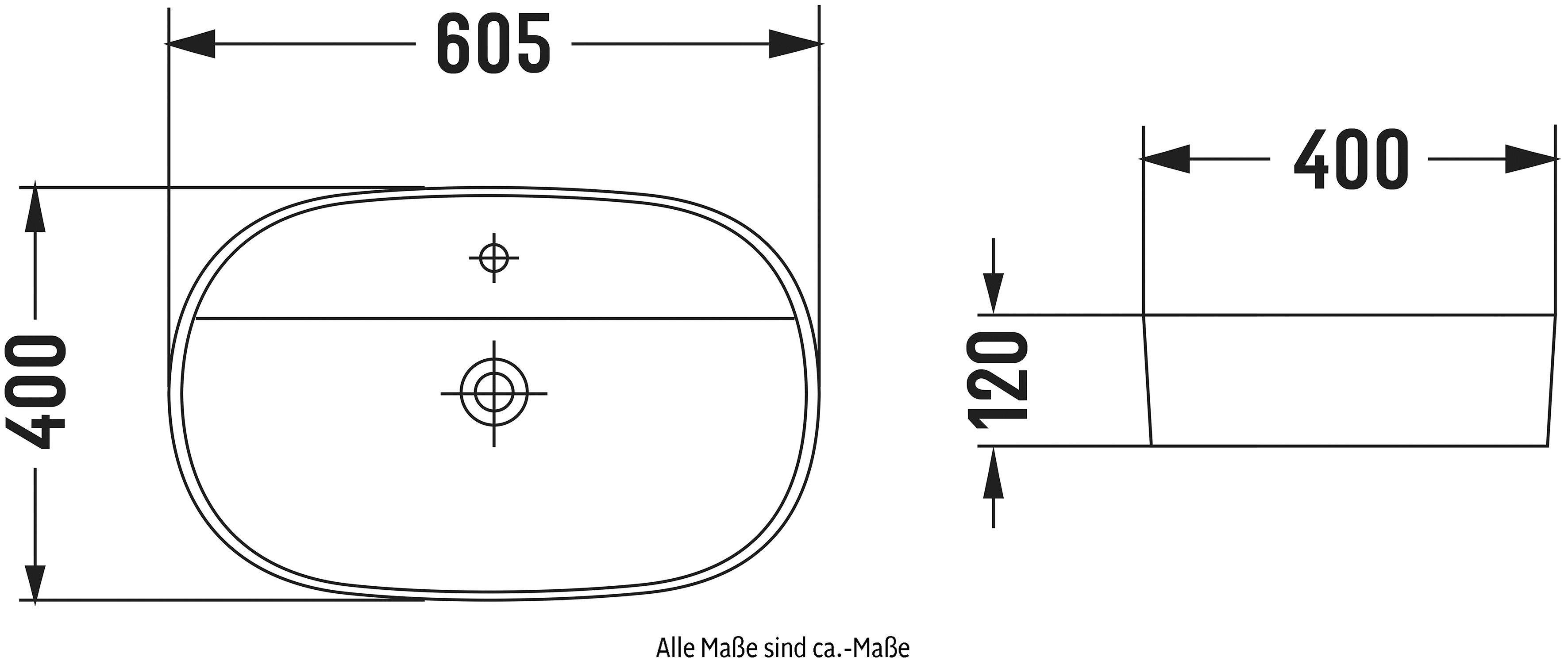 VEROSAN Aufsatzwaschbecken Tari, Aufsatzwaschtisch mit Hahnloch, oval