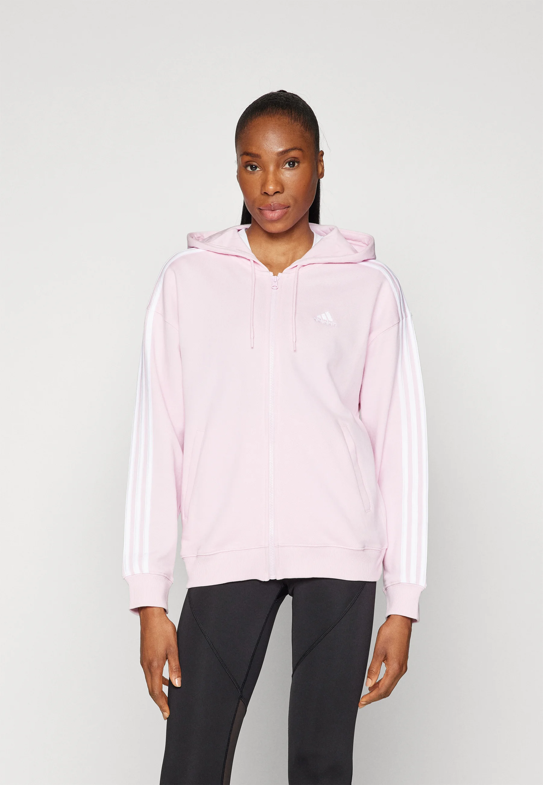 adidas Sportswear ESSENTIALS STRIPES - Sudadera con capucha y cremallera completa de gran tamaño