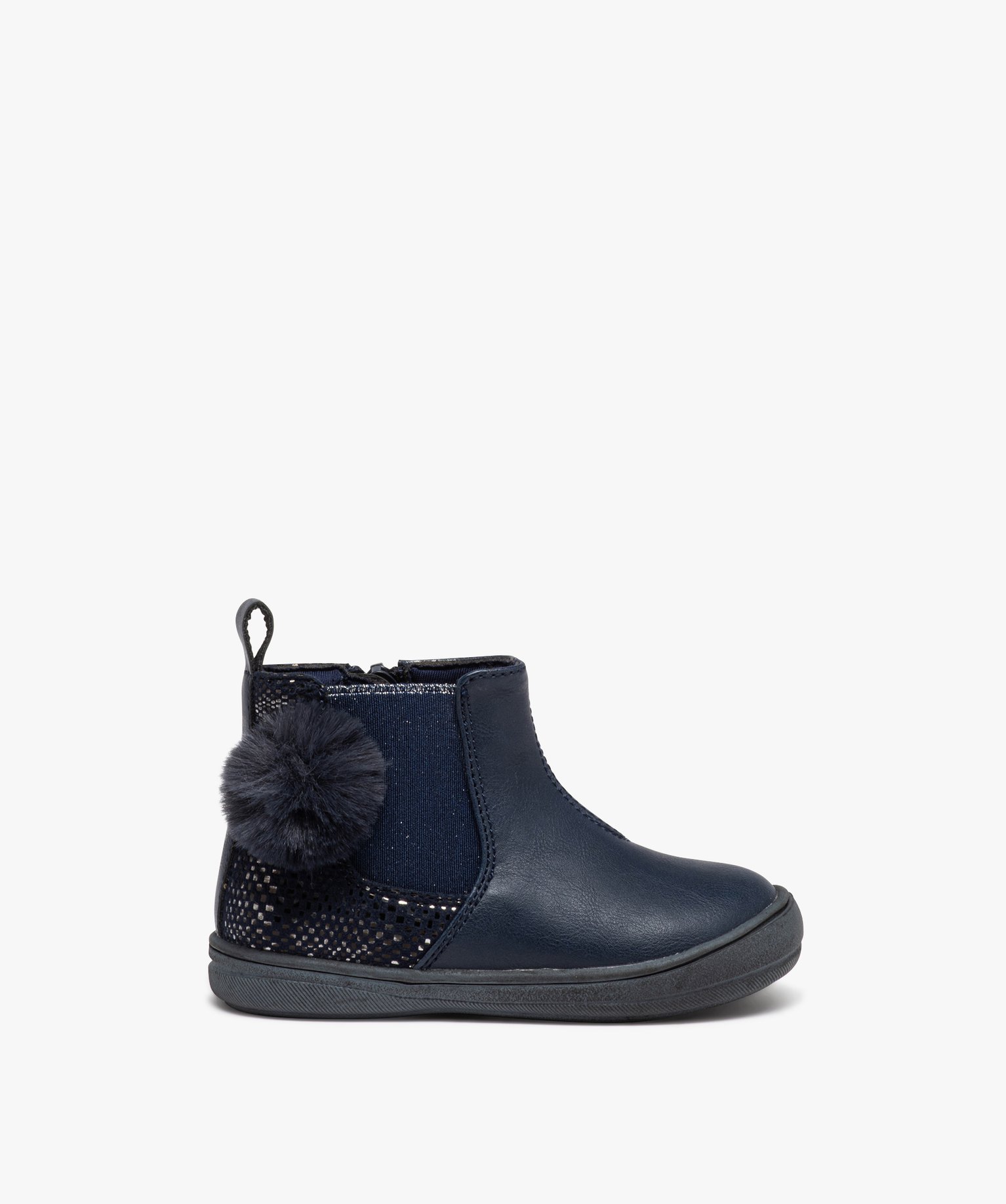 Boots Chelsea à pompons et paillettes bébé fille marine | GEMO