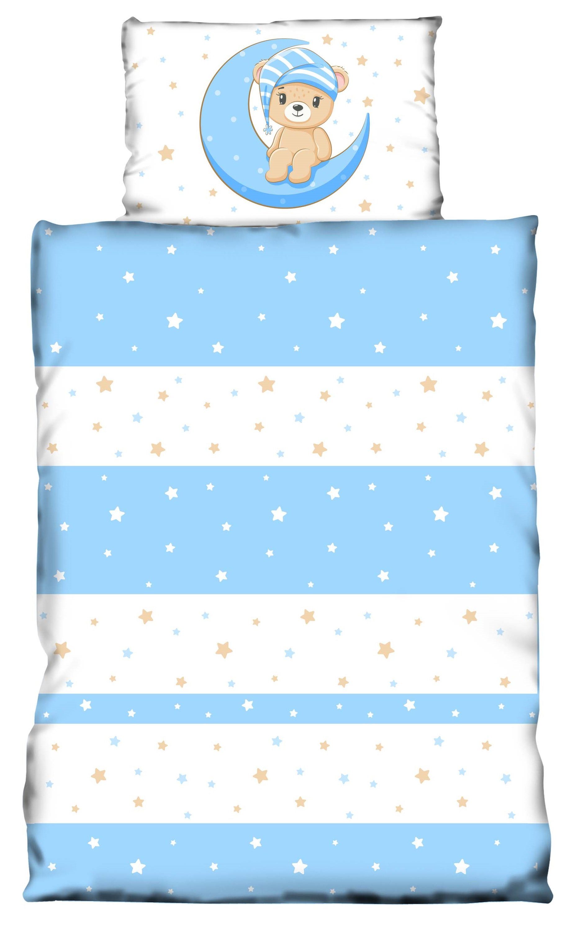 Babybettwäsche Teddy Bären, One Home, Mikrofaser, 2 teilig, Mond und Sterne für Jungen, Kinder und Babybetten geeignet