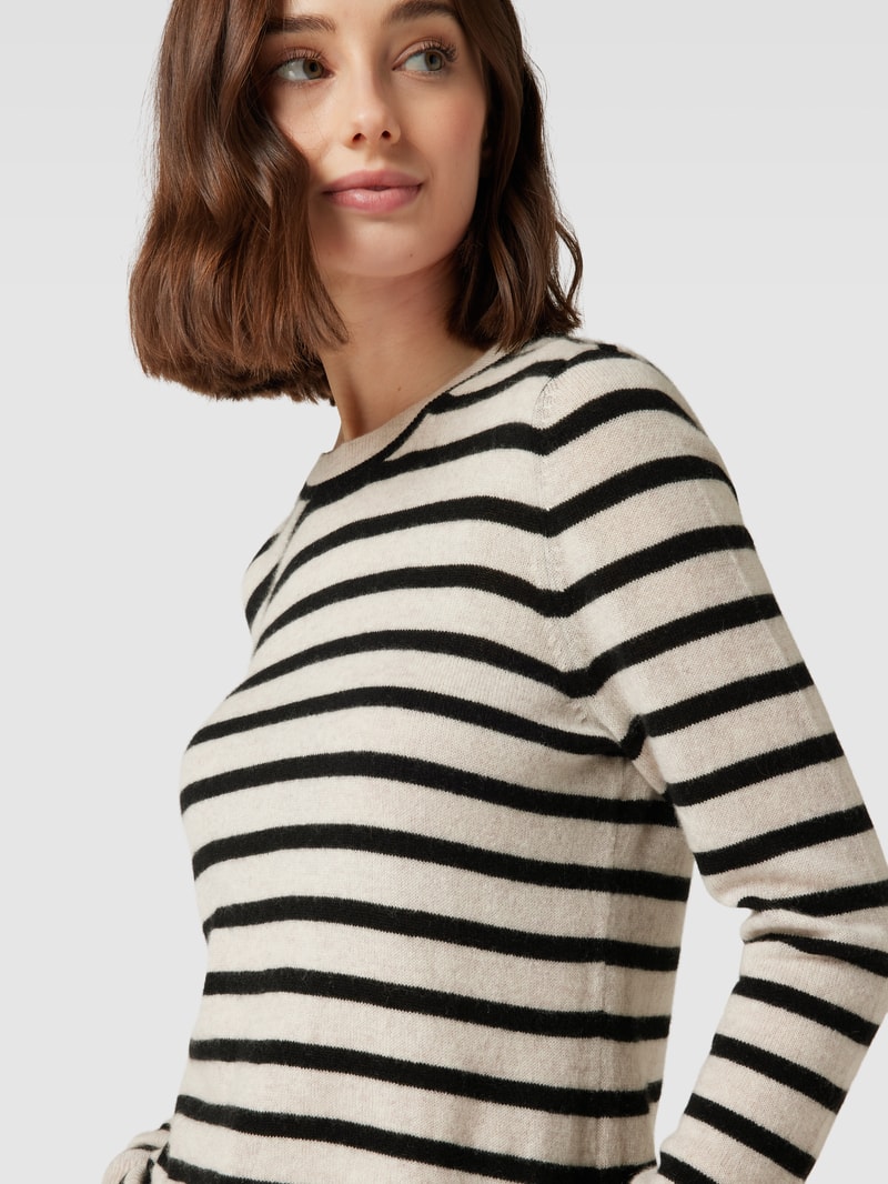 Kaschmirpullover mit Streifenmuster in beige meliert