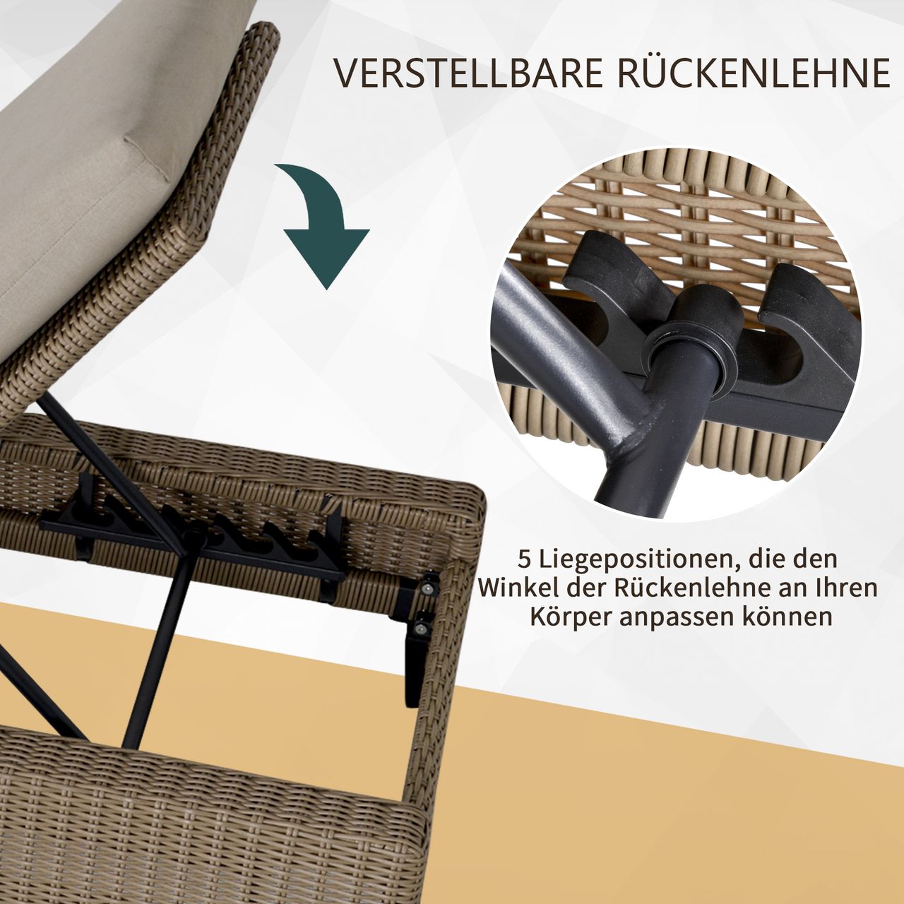 Outsunny Gartenliege Sonnenliege 5-stufig verstellbar Gartenmöbel Stahl Khaki