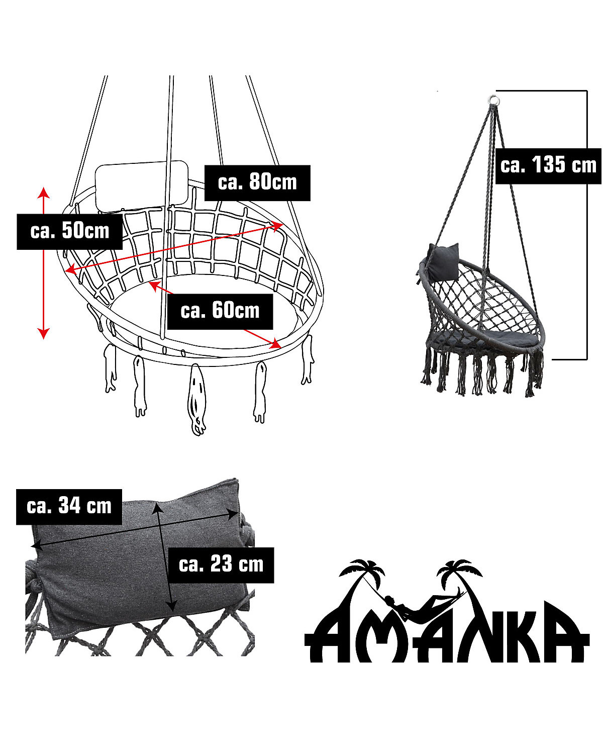 Hängesessell AMA-121 Makramee Rund