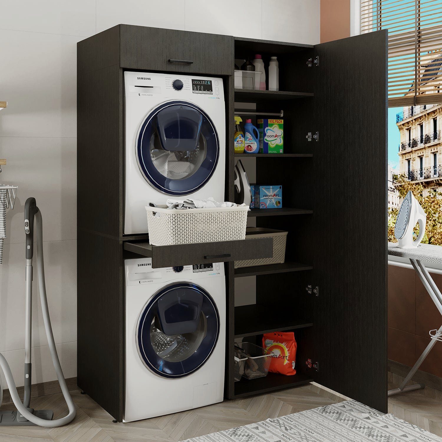 Roomart Waschmaschinenumbauschrank (Waschmaschinenschrank für Trockner und Waschmaschine Überbauschrank)