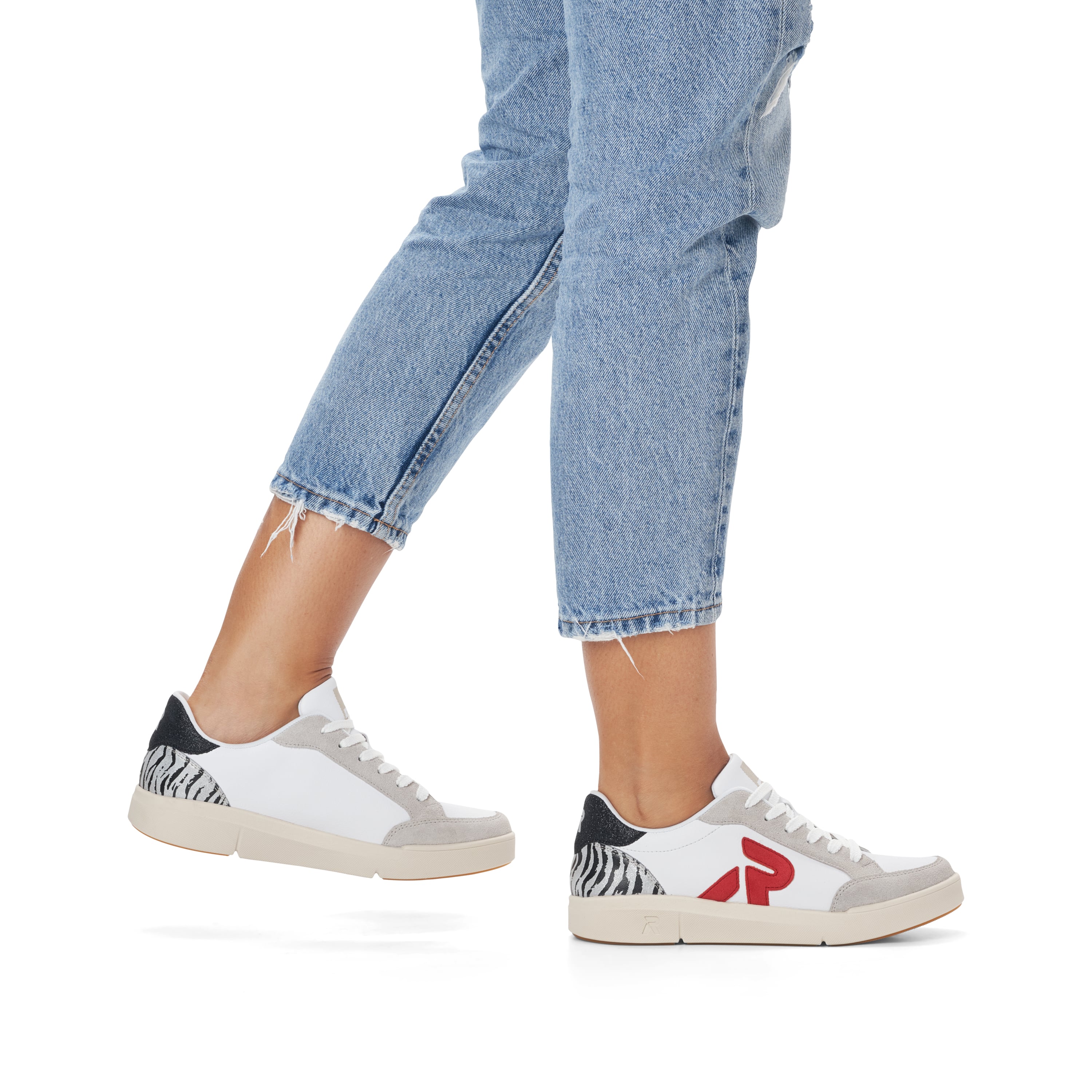 Rieker Damen Sneaker Low swan-white arctic-grey zebra