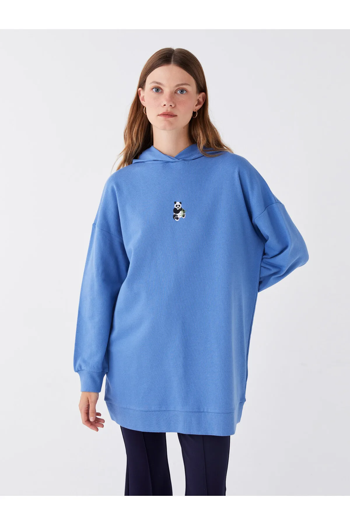 LC Waikiki  Mit Kapuze bestickte Langarm-Sweatshirt-Tunika für Damen