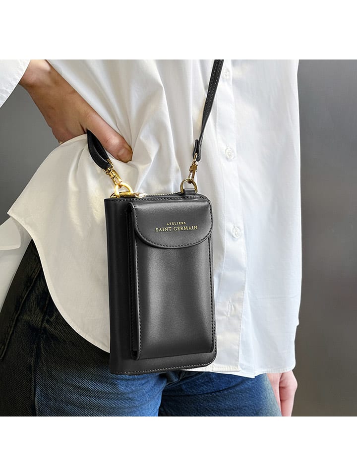 ATELIERS SAINT GERMAIN Leder-Handytasche in Schwarz - (B)15 x (H)8 x (T)2 cm günstig kaufen onesize